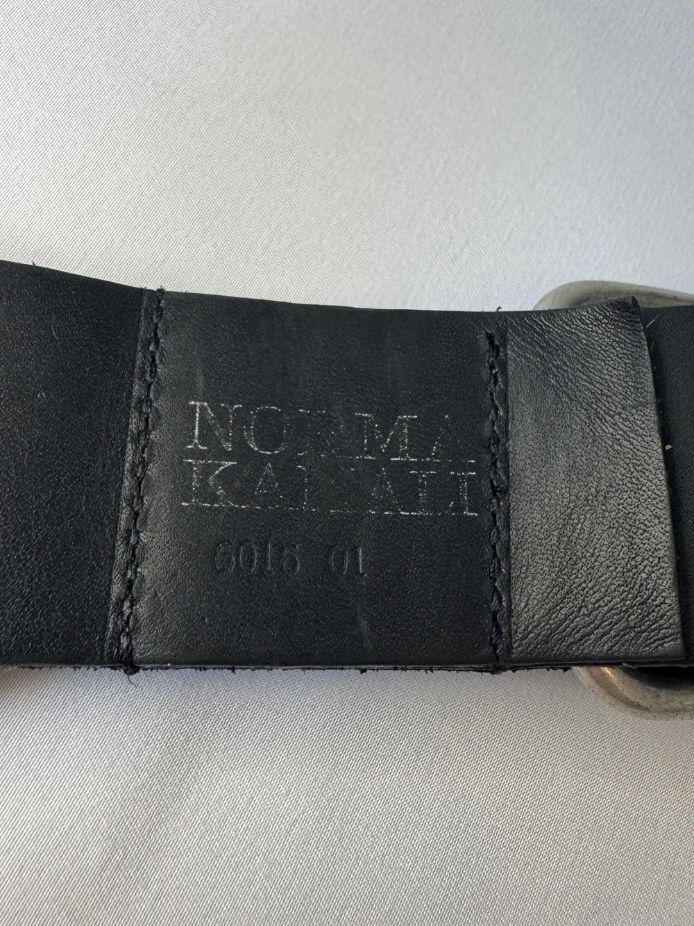 Norma Kamali Wide Double D-Ring Web Belt Black Leather Fabric Silver Buckle S